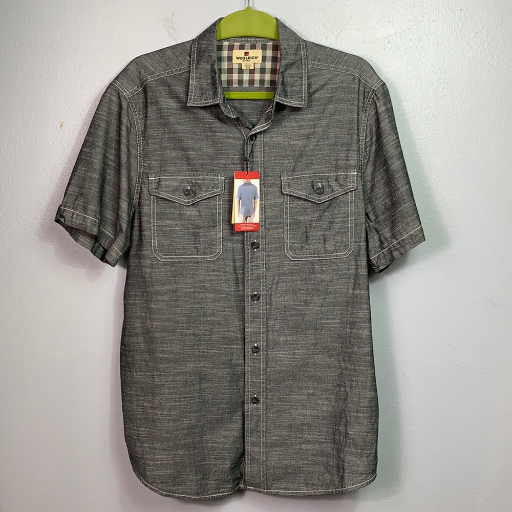 NWT Woolrich Atlas Heather Gray Short Sleeve Button Front Shirt Medium